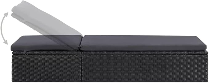 Adjustable Rattan Sunlounger Black Dark Gray 77.9 x 23.6 x 32.9 in PE-Wicker Outdoor Chaise Lounge with Removable Cushion for Patio Garden Poolside Balcony