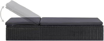Adjustable Rattan Sunlounger Black Dark Gray 77.9 x 23.6 x 32.9 in PE-Wicker Outdoor Chaise Lounge with Removable Cushion for Patio Garden Poolside Balcony