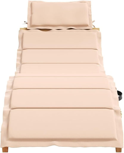 Foldable Acacia Sun Lounger 72.4" Beige Outdoor Chaise Lounge with Adjustable Armrests & Cushion, Weather-Oiled Patio Pool Lounge Chair for Garden, Deck and Balcony