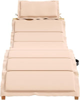 Foldable Acacia Wood Sun Lounger Beige Outdoor Chaise Lounge Chair with Padded Cushion for Patio Poolside and Garden - Photo 3
