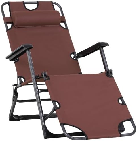3-in-1 Oversized Sun Tanning Chair with Mat & Face Hole, Heavy Duty Folding Chaise Lounge - 5-Position Adjustable Outdoor Chair for Beach, Pool, Patio, Lawn, Yard - Includes Pillow (Brown 2)