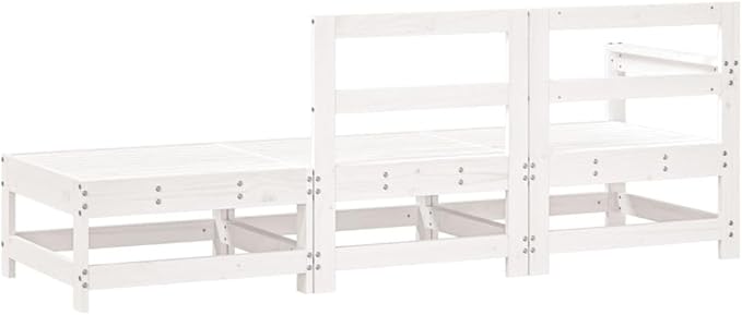 3-Piece Outdoor Sectional Wood Lounge Set, White Rustic Solid Pine, Modular Patio Couch 26"x24"x28" for Garden Balcony Porch Seating