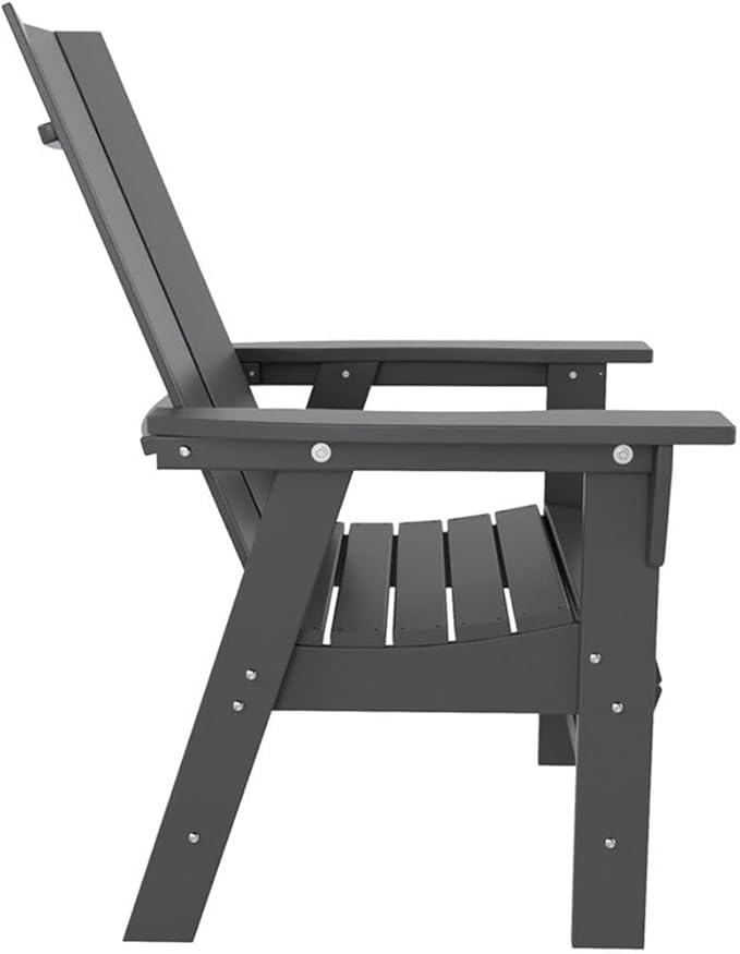 Costaelm Outdoor Adirondack Chair, HDPE Patio Balcony Chairs, Portside Seashell Nautical Curveback Adirondack Chair and Fire Pit Chairs, Gray