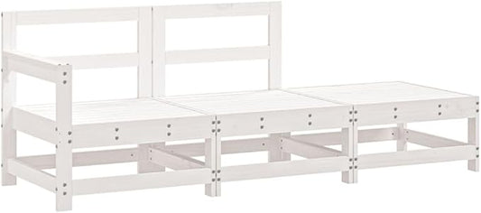 3-Piece White Pine Outdoor Sectional Sofa Modular Lounge Set 26"x24"x28" Rustic Finish for Patio Balcony Garden
