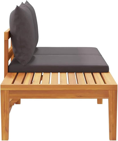 Solid Acacia Wood Garden Bench with Reversible Table and Plush Cushions for Outdoor Patio Balcony Seating in Dark Grey Finish