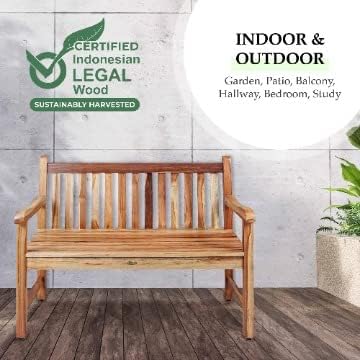 EcoDecors Hampstead 51 inch Heath Outdoor Bench Teak Wood Garden Bench for Patio with Armrests and Backrest for Indoor - Photo 6