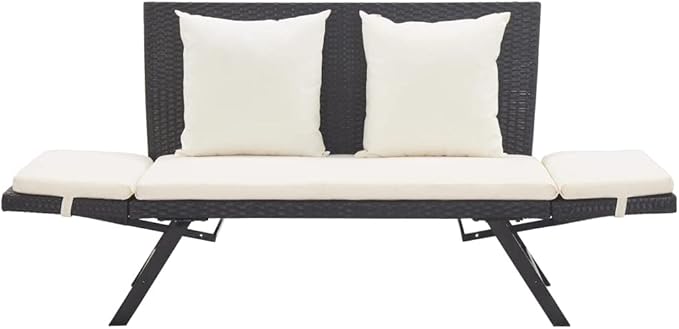 Patio Bench with Cushions, Outdoor Sunbed, Cushion Cover Removable, Garden Bench, Easy to Clean for Patio, Garden, Patio - Photo 8