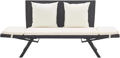 Patio Bench with Cushions, Outdoor Sunbed, Cushion Cover Removable, Garden Bench, Easy to Clean for Patio, Garden, Patio, Lawn,69.3" Black Poly Rattan