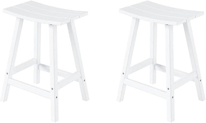 Costaelm All-Weather Bar Stools Set of 2, 24" Height Outdoor Bar Stools, Adirondack Poly Patio Bar Stool for Patio, Deck, Kitchen Counter and Garden, White