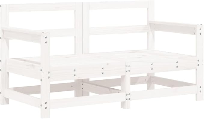 White 2-Piece Outdoor Corner Sofa Set 26x24x28 in Solid Pine Wood Modular Patio Couch for Garden Balcony Terrace Seating