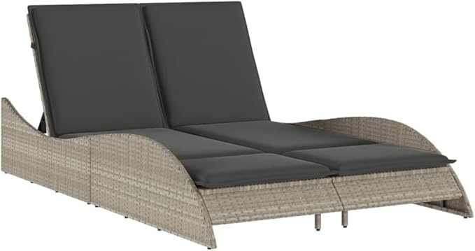 Double Chaise Lounge Light Gray Outdoor Lounge Chair 80.7 x 17.7 x 28.7 in Wicker Patio Furniture for Garden Poolside & - Photo 2