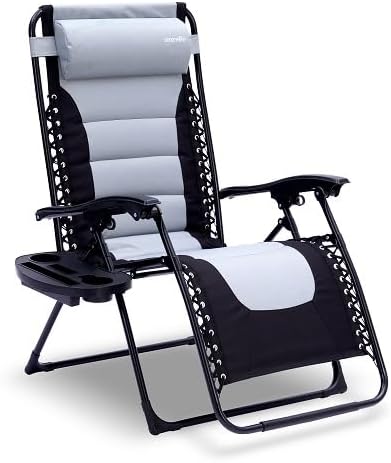 SereneLife Oversized Padded Zero Gravity Lounge Chair, Foldable Outdoor Patio Recliner, Anti Gravity Lawn Recliner with Cup Holder and Side Table for Backyard, Camping, Beach or Outdoor Relaxation
