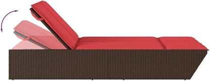 Brown PE Rattan Double Outdoor Lounge Chair 78.7×46.5×32.7in Adjustable Backrest Chaise for Patio Garden Poolside 2-Person Sun Lounger Powder-Coated Frame Easy-Clean Cushions