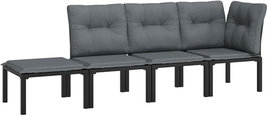 Black-G Modular Patio Sectional 21.7" x 21.7" x 13.6" UV-Resistant Poly Rattan Corner Chair for Balcony, Garden, Deck, and Small Backyard Spaces