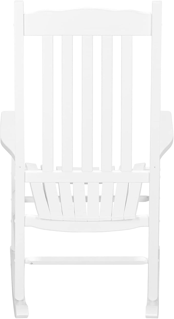 Wooden Rocking Chair Outdoor with High Back,Wood Porch Rocker,Perfect for Indoor or Outdoor All Weather Porch Rocker for Garden,Lawn,Balcony,Backyard and Patio Porch Rocker Use(White)