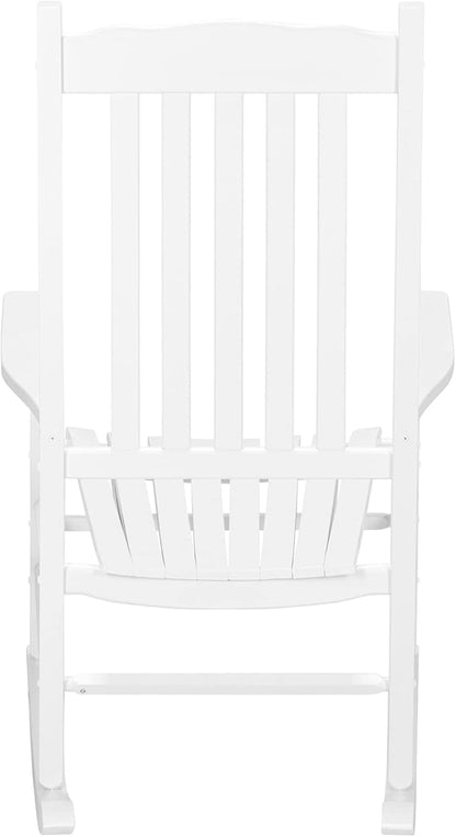 Wooden Rocking Chair Outdoor with High Back,Wood Porch Rocker,Perfect for Indoor or Outdoor All Weather Porch Rocker for Garden,Lawn,Balcony,Backyard and Patio Porch Rocker Use(White)