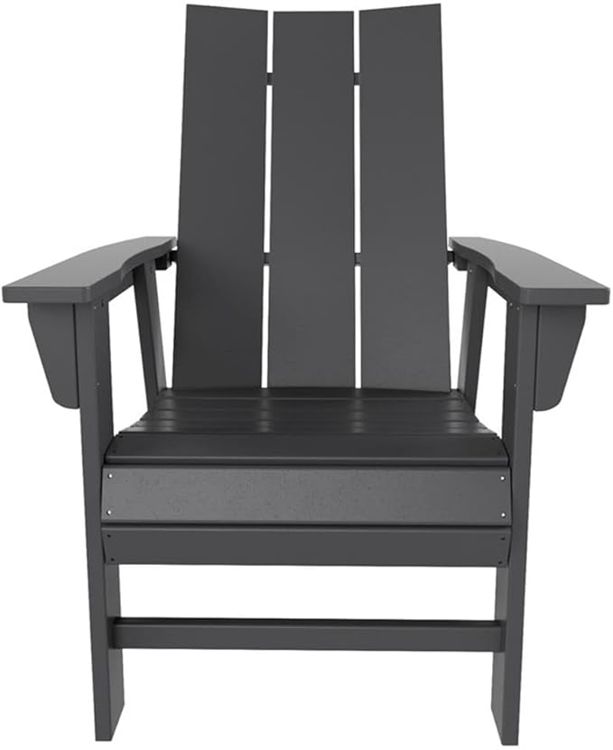 Costaelm Outdoor Adirondack Chair, HDPE Patio Balcony Chairs, Portside Seashell Nautical Curveback Adirondack Chair and Fire Pit Chairs, Gray