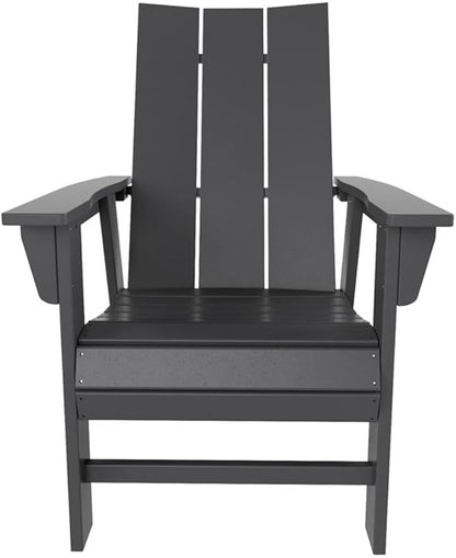 Costaelm Outdoor Adirondack Chair, HDPE Patio Balcony Chairs, Portside Seashell Nautical Curveback Adirondack Chair and Fire Pit Chairs, Gray