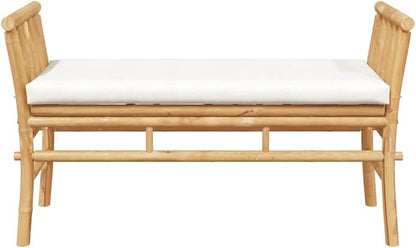 Bamboo Garden Bench with Cushion 43.31"x14.96"x25.59" Brown Modern Outdoor Seating for Patio, Porch and Backyard