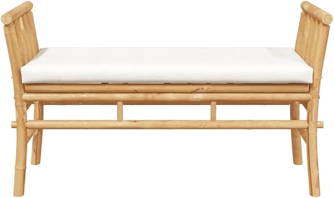 Bamboo Garden Bench 43.31x14.96x25.59in, Brown Patio Loveseat with Cushion, Modern Outdoor Seating for Garden, Porch and Balcony Use