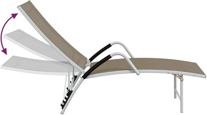 Taupe Adjustable Outdoor Sun Lounger 23.8"x76"x37.8" UV-Textilene Chaise for Patio Garden Poolside Portable Reclining - Photo 7