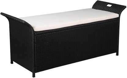 Garden Bench Deck Bench Storage Bench with Cushion 54.3" Poly Rattan Black