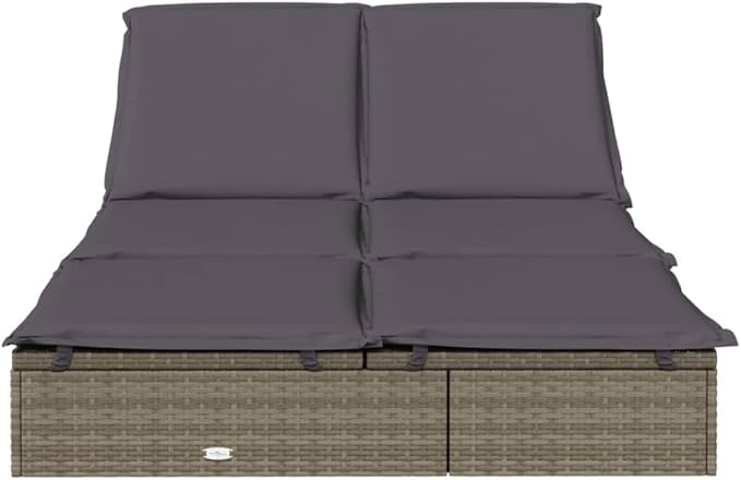 2-Person Grey PE Rattan Chaise Lounge, 79"x43" Steel Frame Poolside Sunbed, Adjustable Backrest, Removable Cushions - Photo 4