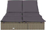 2-Person Grey PE Rattan Chaise Lounge, 79"x43" Steel Frame Poolside Sunbed, Adjustable Backrest, Removable Cushions - Photo 4