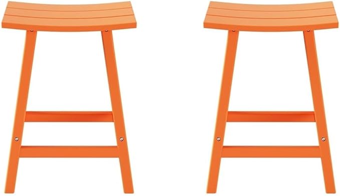 Costaelm All-Weather Bar Stools Set of 2, 24" Height Outdoor Bar Stools, Adirondack Poly Patio Bar Stool for Patio, Deck, Kitchen Counter and Garden, Dark Brown
