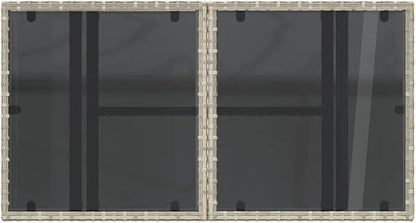 Height Adjustable Outdoor Table with Tempered Glass Top and Light Gray Poly Rattan for Garden, Patio, Balcony, Dining and Coffee, Manual Height Adjustment, Weather Resistant,