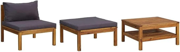Dark Grey Solid Acacia Wood Outdoor Lounge Set with Cushions and Footrest - Photo 1