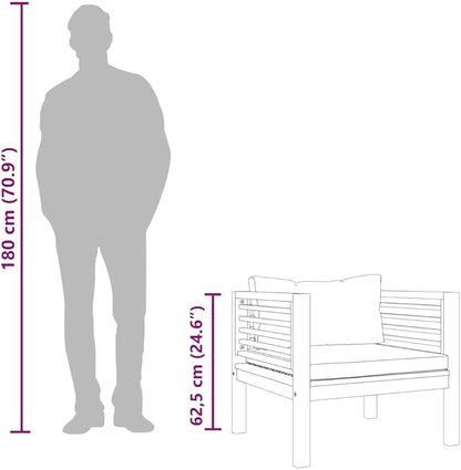 Dark Grey Patio Chair with Solid Acacia Wood Frame, 27.2 x 28.7 x 24.6 in Modern Outdoor Seating with Removable Polyester Cushions for Garden, Balcony and Deck