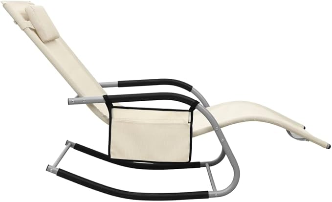 Textilene Sun Lounger Outdoor Chaise Lounge 58.7"x24.4" w/Side Bag & Cushion - Photo 4
