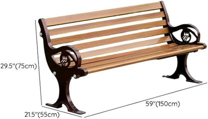 LITFAD Outdoor Bench Modern Park Bench with Corrosion Resistant Metal Frame, Dark Brown Wooden Seating with Backrest, Garden Bench for Patio, Lawn, Yard, Porch - Type E, 59" L x 21.5" W x 29.5" H