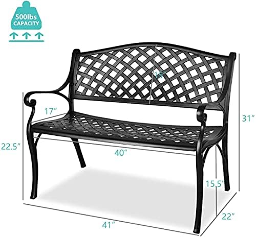 TITIMO 41” Outdoor Garden Bench with Armrests Sturdy Cast Aluminum Porch Loveseat Chair for All-Weather Patio Park Path - Photo 2