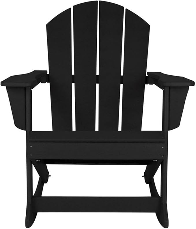 Costaelm Outdoor Adirondack Chair, All Weather Resistant Classic Balcony Chair and Fire Pit Chairs, Adirondack Plastic Outdoor Porch Furniture Rocking Chair High Back HDPE Poly Lumber, Black