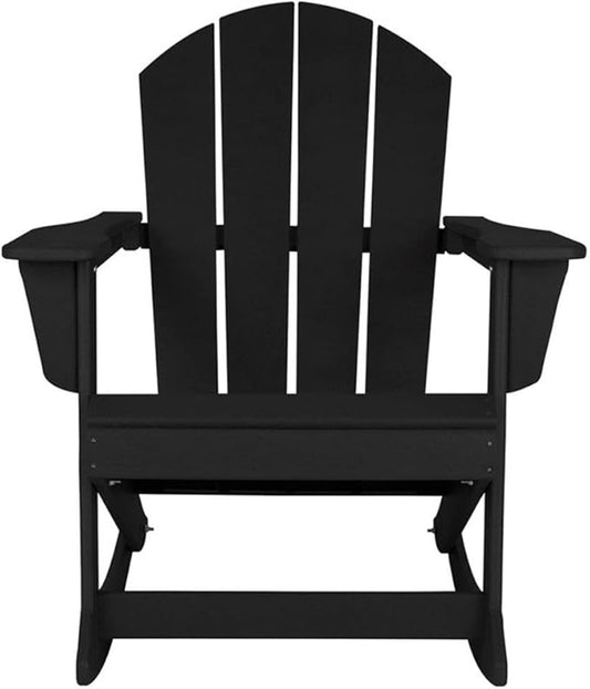 Costaelm Outdoor Adirondack Chair, All Weather Resistant Classic Balcony Chair and Fire Pit Chairs, Adirondack Plastic Outdoor Porch Furniture Rocking Chair High Back HDPE Poly Lumber, Black