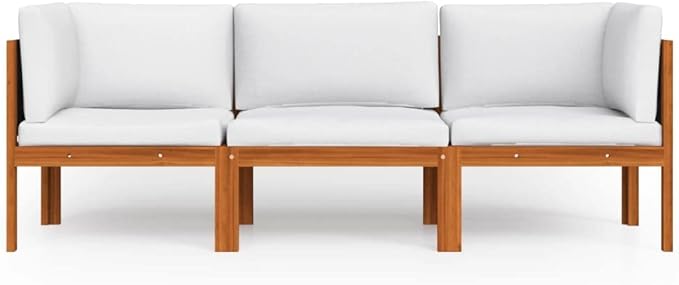 3-Seater Acacia Wood Garden Sofa with Weather-Resistant Cushions, Rustic Outdoor Patio Furniture for Lounging and Entertaining, Removable Zip Covers for Easy