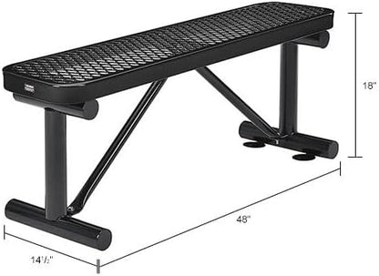 Global Industrial 4'L Heavy Duty Expanded Metal Mesh Flat Bench with Steel Frame, Portable Outdoor Bench, 1000 lbs Capacity, Black, 48" L x 14-1/2"W x 18" H