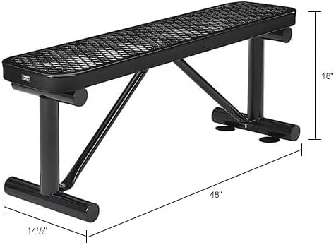 Global Industrial 4'L Heavy Duty Expanded Metal Mesh Flat Bench with Steel Frame, Portable Outdoor Bench, 1000 lbs Capacity, Black, 48" L x 14-1/2"W x 18" H
