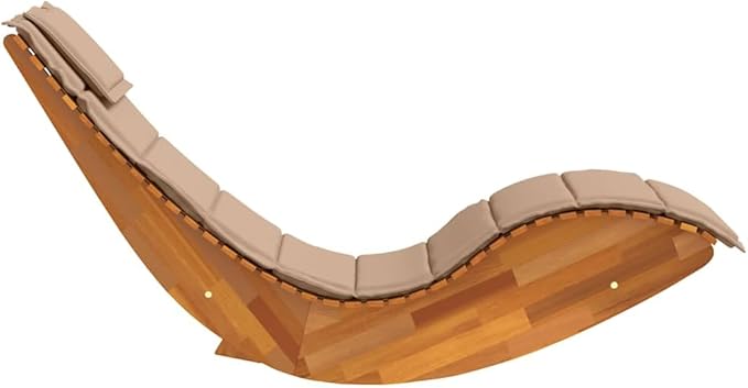 Acacia Wood Rocking Sun Lounger with Taupe Cushion & Pillow, 60.6" x 23.6" x 29.1" Patio Chaise, 242 lb Capacity - Photo 5