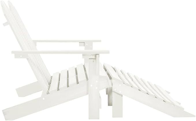 Ergonomic White 2-Seater Adirondack Chair with Ottoman, Durable Fir Wood Garden Chair for Patio, Balcony, and Outdoor Relaxation