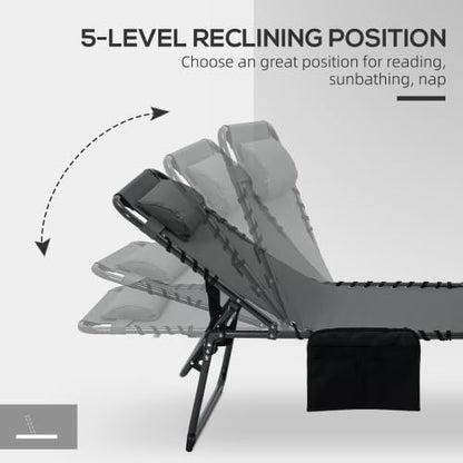 3-in-1 Oversized Sun Tanning Chair with Mat & Face Hole, Heavy Duty Folding Chaise Lounge - 5-Position Adjustable Outdoor Chair for Beach, Pool, Patio, Lawn, Yard - Includes Pillow (Gray 4)
