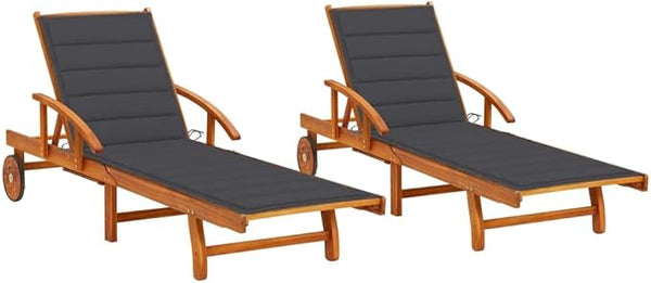 Sun Lounger Set of 2 with Adjustable Backrest and Cushions - Photo 1