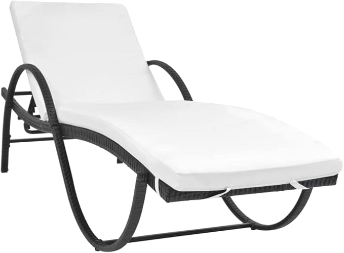 Sun Lounger Set of 3, Adjustable Outdoor Patio Furniture with Black Steel Frame & PE Rattan - Photo 2