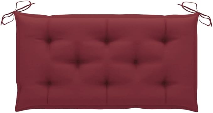 Natural Teak Wood Patio Bench with Wine Red Cushion Outdoor Garden Furniture for Balcony Porch Compact Rectangular Design Easy Maintenance