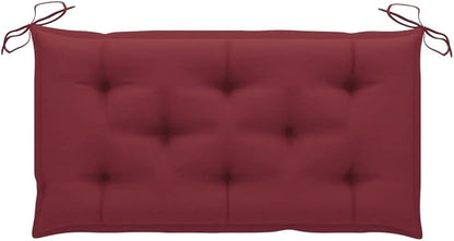 Teak Wood Patio Bench with Wine Red Cushion, Outdoor Garden Bench for Two, Brown Rustic Furniture for Patio Porch Balcony