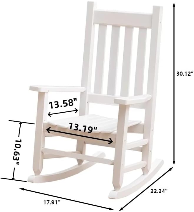 Kid Rocking Chairs ChildToddler Small Baby Wooden Comfy Rocker Chairs Furniture for Nursery Bedroom Livingroom Outdoor Reading Room, Ages 6-10, White