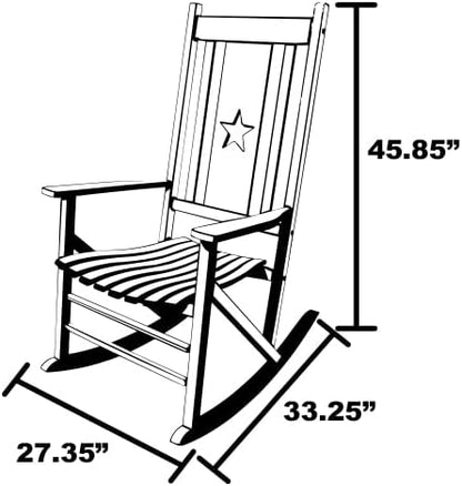Leigh Country Heartland Rocker with Star Cutout, Natural Finish, Wooden Outdoor Seating for Porch/Patio/Deck