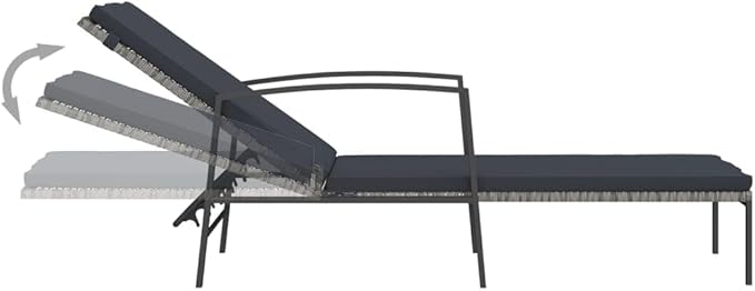 Large Grey Sun Lounger with Cushions, Adjustable Reclining Outdoor Chaise Lounge Chair - Photo 7